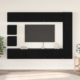 Conjunto de mueble de TV Montaje en la pared 10 pcs Roble negro