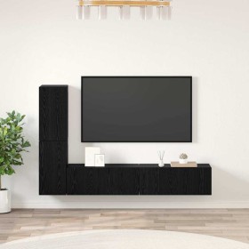 Mueble de TV de Pared 4 pcs Roble negro Madera contrachapada