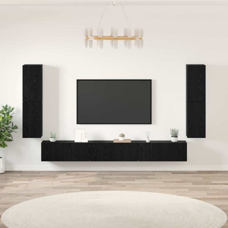 Conjunto de mueble de TV 5 pcs Roble negro Madera contrachapada
