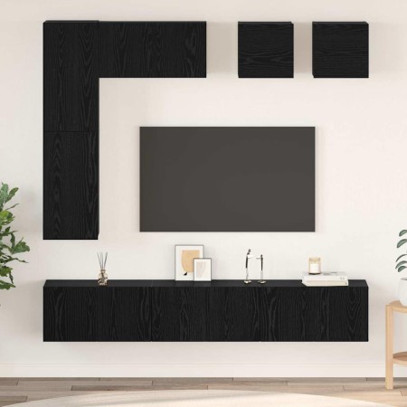 Conjunto de mueble de TV Montaje en la pared 8 pcs Roble negro