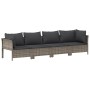 Set de muebles de jardín 4 pzas y cojines ratán sintético gris