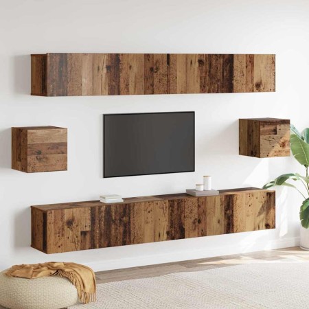 Conjunto de Mueble de TV de 6 Piezas Madera Vieja Hecha