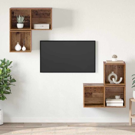 Conjunto de mueble de TV 4 pcs Madera vieja 37 x 37 x 72 cm