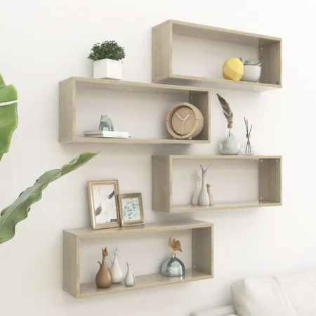 Cube wall shelf 4 units Sonoma oak plywood 60x15x23 cm by vidaXL, Shelves and shelves - Ref: Foro24-807143, Price: 50,42 €, D...