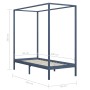 Cama con dosel sin colchón madera maciza gris 90x200 cm