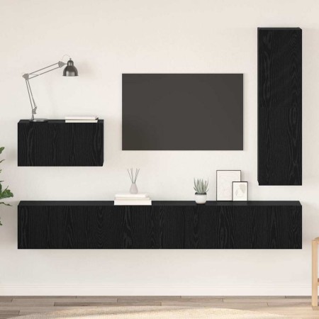 Conjunto de mueble de TV 4 pcs Roble negro 200 x 30 x 30 cm