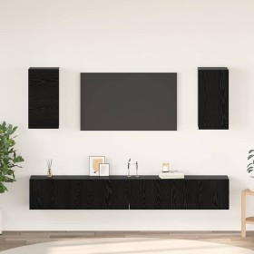 Mueble de TV de Pared 6 pcs Roble negro Madera contrachapada