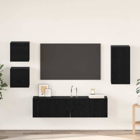 Conjunto de mueble de TV 5 pcs Roble negro Madera contrachapada