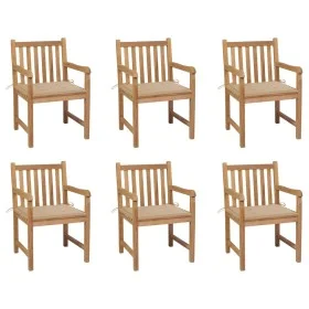 Gartenstühle 6 Stück massives Teakholz beige Kissen von vidaXL, Gartenstühle - Ref: Foro24-3073034, Preis: 954,00 €, Rabatt: %
