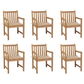 Sillas de jardín 6 uds madera maciza de teca cojines beige de vidaXL, Sillas de jardín - Ref: Foro24-3073034, Precio: 920,43 ...