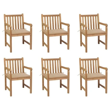 Gartenstühle 6 Stück massives Teakholz beige Kissen von vidaXL, Gartenstühle - Ref: Foro24-3073034, Preis: 880,75 €, Rabatt: %