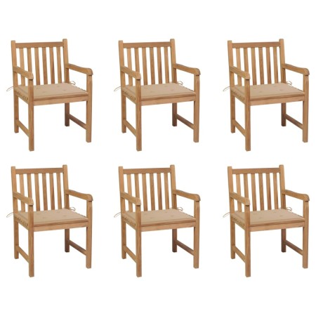 Gartenstühle 6 Stück massives Teakholz beige Kissen von vidaXL, Gartenstühle - Ref: Foro24-3073034, Preis: 920,43 €, Rabatt: %