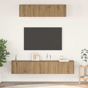 Juego de muebles de TV Montaje en la pared 4 pcs Roble artisan