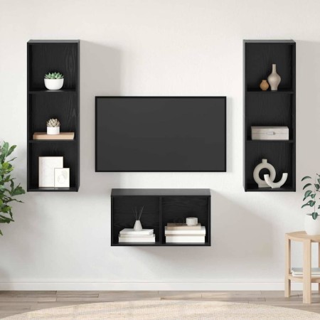 Conjunto de mueble de TV Roble negro 37 x 37 x 107 cm