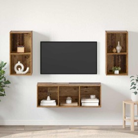 Juego de muebles de TV 3 pcs Madera vieja 37 x 37 x 107 cm