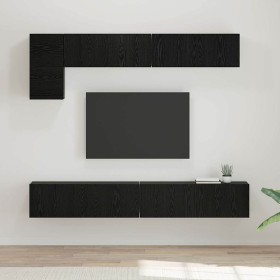 Conjunto de mueble de TV Montaje en la pared 5 pcs Roble Negro