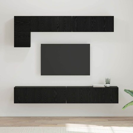 Conjunto de mueble de TV Montaje en la pared 5 pcs Roble Negro
