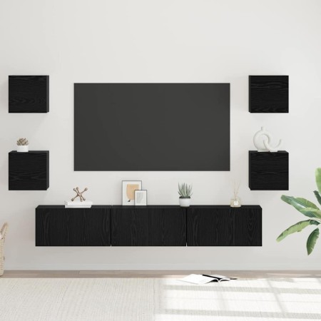 Conjunto de mueble de TV Montaje en la pared 7 pcs Roble negro