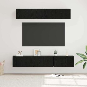 Conjunto de mueble de TV Montaje en la pared 5 pcs Roble Negro