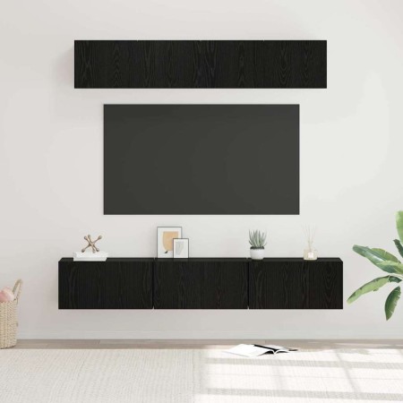 Conjunto de mueble de TV Montaje en la pared 5 pcs Roble Negro