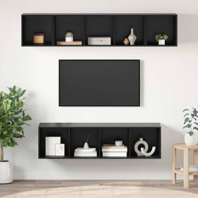 Conjunto de mueble de TV 4 pcs Roble negro 37 x 37 x 142.5 cm