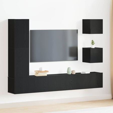 Juego de Armario para TV 6 pcs Roble negro 160 x 30 x 30.5 cm