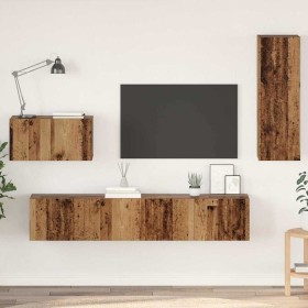 Mueble de TV de Pared 4 pcs Madera vieja 200 x 30 x 30 cm