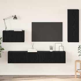 Mueble de TV de Pared 4 pcs Roble negro 200 x 30 x 30 cm