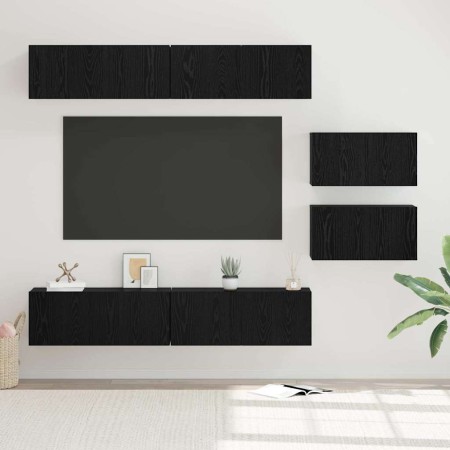 Conjunto de mueble de TV 6 pcs Roble negro 80 x 30 x 30 cm