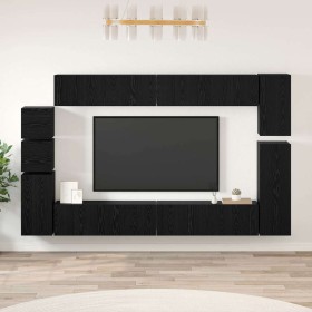 Conjunto de mueble de TV 9 pcs Roble negro Madera contrachapada