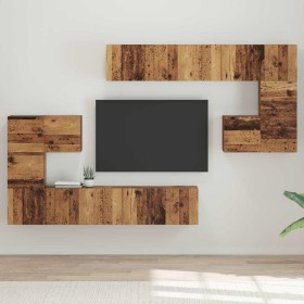 Conjunto de mueble de TV Montaje en la pared 8 pcs Madera vieja
