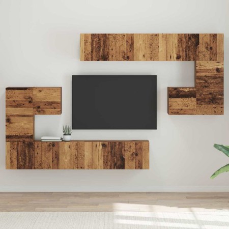 Conjunto de mueble de TV Montaje en la pared 8 pcs Madera vieja