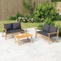 Banco de jardín de bambú con cojines gris oscuro en Sofás modulares de exterior | Comprar online en Foro24