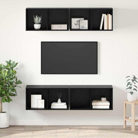 Mueble de TV de Pared 4 pcs Roble negro 37 x 37 x 72 cm