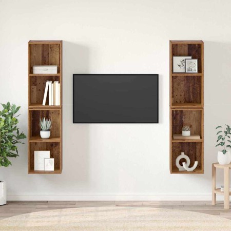 Mueble de TV de Pared 4 pcs Madera envejecida 37 x 37 x 72 cm