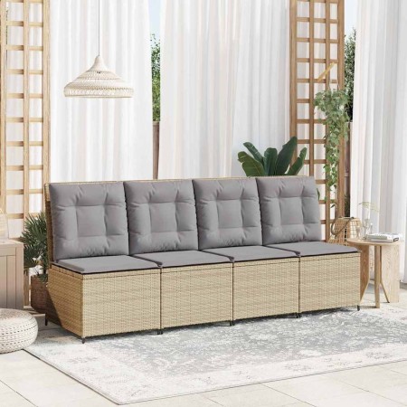 Sofá de jardín con cojín Beige Poliratán