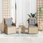 Banco de jardín con cojín 2 pcs Beige Poliratán