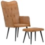 Sillón orejero con reposapiés lona marrón