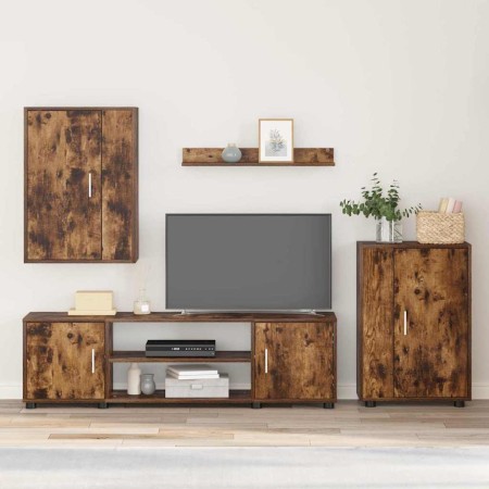 Juego de mueble de TV de 4 piezas 4 pcs roble ahumado