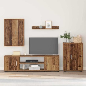 Juego de mueble de TV de 4 piezas 4 pcs Madera antigua