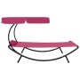 Tumbona de jardín con toldo y cojín rosa de vidaXL, Tumbonas - Ref: Foro24-313536, Precio: 101,22 €, Descuento: %