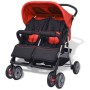Cochecito gemelar de acero rojo y negro de vidaXL, Cochecitos de bebé - Ref: Foro24-10108, Precio: 197,63 €, Descuento: %