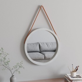 Espejo de pared con correa blanco Ø55 cm