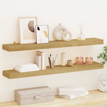 Estantes de pared 2 unidades madera maciza de teca 90x15x4 cm