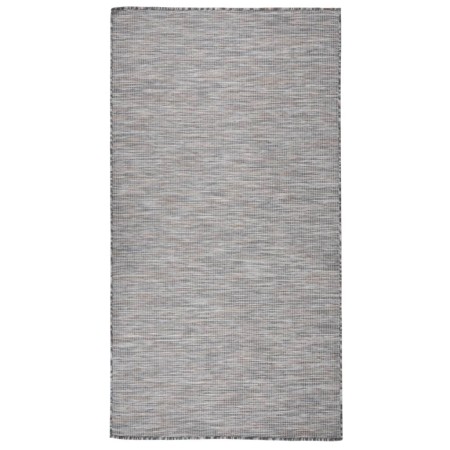 Alfombra de exterior de tejido plano marrón y azul 80x150 cm