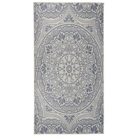 Alfombra de exterior de tejido plano rayas azules 80x150 cm