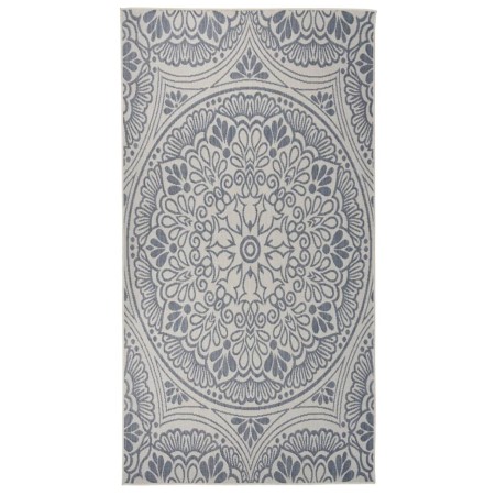 Alfombra de exterior de tejido plano rayas azules 80x150 cm
