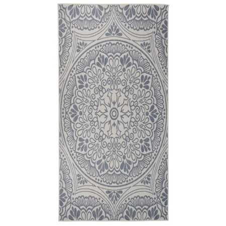 Alfombra de exterior de tejido plano rayas azules 100x200 cm