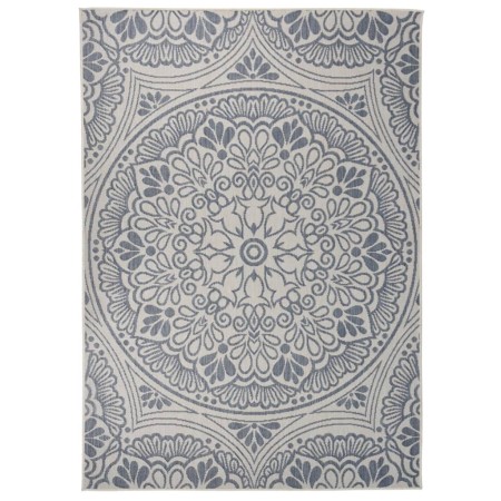 Alfombra de exterior de tejido plano rayas azules 140x200 cm