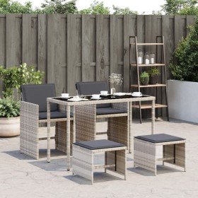 Set comedor de jardín 5 pzas cojines ratán sintético gris claro